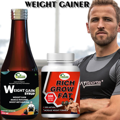 Fasczo Rich Grow Weight Gain Capsule [30] & Weight Gain Syrup Combo For Lean Muscles Weight Gainers/Mass Gainers(30 Capsules, No Flavour)
