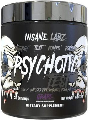 insane labz Psychotic TEST Grape Flavour 30 Servings Pre Workout(276 g, Grape)
