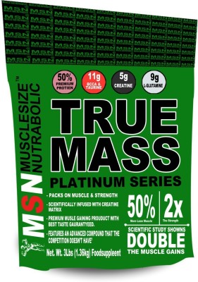 MUSCLE SIZE TRUE MASS PLATINUM SERIES MASS GAINER (3lbs,) Weight Gainers/Mass Gainers(1.36 kg, CHOCOLATE)