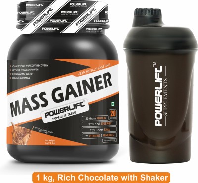 POWERLIFT for Muscle Mass Gain with Shaker, High Protein with Multivitamins Weight Gainers/Mass Gainers(1 kg, Rich Chocolate)