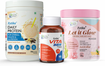 FYTIKA Daily Protein Vanilla -400G + Let it Glow Pineapple -200G + Vita 365-60 Tablets Protein Blends(600 g, Vanilla) FYTIKA Daily Protein Vanilla -400G + Let it Glow Pineapple -200G + Vita 365-60 Tablets Protein Blends(600 g, Vanilla)