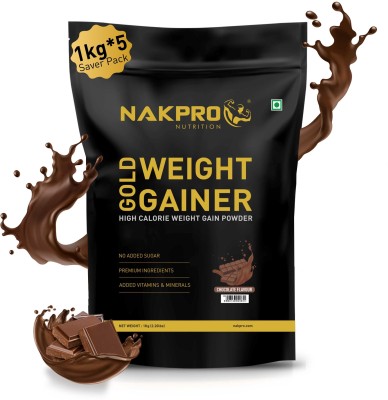 Nakpro High Protein & High Calorie Weight Gainer Protein Powder (1kg*5 Pouches) Weight Gainers/Mass Gainers(5 kg, Chocolate)