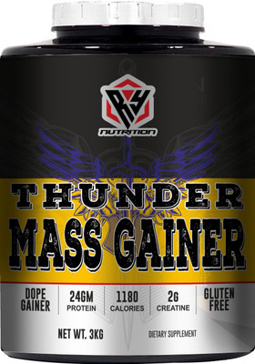 RY Nutrition Thunder Mass Gainer With High Calories 1180 (6.6Lbs Strawberry) Weight Gainers/Mass Gainers(3 kg, Strawberry)