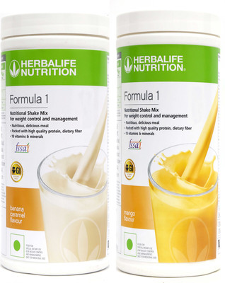 HERBALIFE 2 PCS OF Formula 1 Nutritional Shake Mix BANANA +MANGO Flavor Plant-Based Protein(1000 g, BANANA, MANGO)