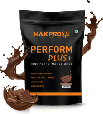 Nakpro PERFORM PLUS+ | 24g Protein | Concentrate & Isolate with Digestive Enzymes Whey Protein(1 kg, Chocolate)
