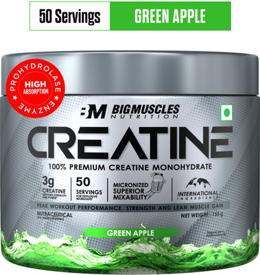BIGMUSCLES NUTRITION Creatine Monohydrate [50 Servings] | Supports Lean Muscle Building & Recovery Creatine(155 g, Green Apple)