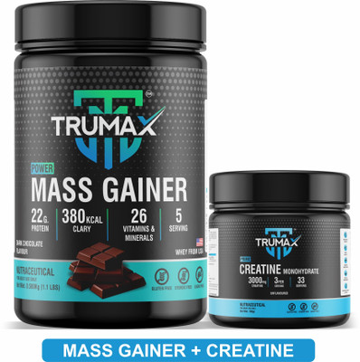 TRUMAX Power Mass Gainer 500gm with Creatine Unflavoured 100gm Combo Pack Weight Gainers/Mass Gainers(0.6 kg, Dark Chocolate, Unflavoured)