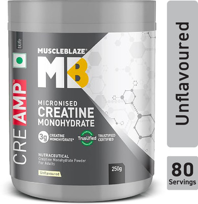MUSCLEBLAZE Micronised Creatine Monohydrate CreAMP Powder, Trustified Certified Creatine(250 g, Unflavoured)
