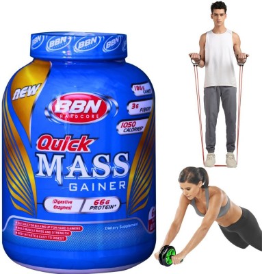 bbn Quick Mass Gainer Powder With Abdominal AB Roller and Resistance Toning Tube Weight Gainers/Mass Gainers(2.72 kg, AB+DTT+CHOCOLATE)