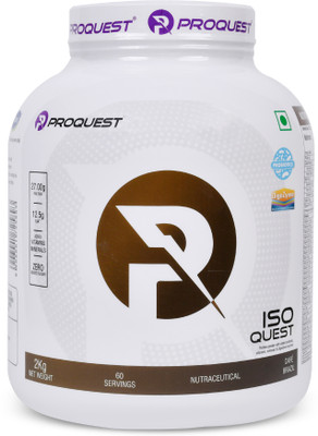 PROQUEST Iso Quest Whey Protein Isolate|Low Fat 27g Protein|Added Probiotics & Digezyme® Whey Protein(2 kg, Café Brazil)