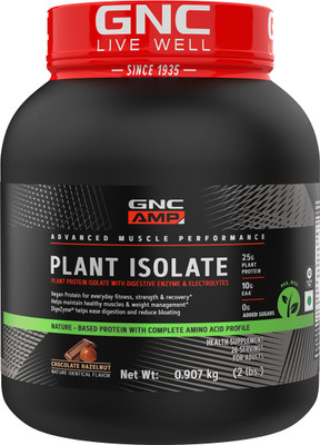 GNC AMP Plant Isolate | Vegan, Lactose Free & Soy Free| Chocolate Hazelnut |2lbs Plant-Based Protein(2 pounds, Hazelnut)