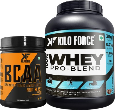 KILOFORCE WHEY PROTEIN ISOLATE & ADVANCED BCAA 2:1:1Pre/Post & Intra Workout COMBO PACK Whey Protein(2.39 g, Cappuccino + Fruit Blast)