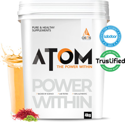 AS-IT-IS Nutrition ATOM with Digestive Enzymes | USA Labdoor Certified for Purity Whey Protein(4 kg, Kesar Elaichi)