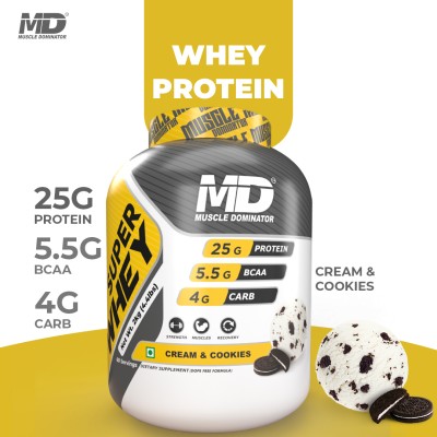 Muscle Dominator Super Whey Protein | 25 G Protein | 5.5 G BCAA | 4 G Carb Whey Protein(2 kg, Cookies & Cream)