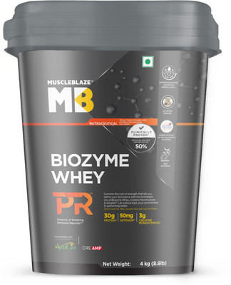 MUSCLEBLAZE Biozyme Whey PR with Creatine Monohydrate & AstraGin Whey Protein(4 kg, Chocolate Fudge)