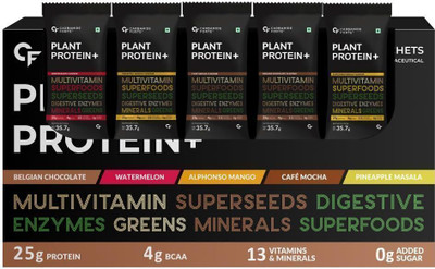 CARBAMIDE FORTE Plant Protein Powder Sachet - Plant Based Protien Powder- Pack of 20 Plant-Based Protein(100 g, Belgian Chocolate, Cafe Mocha, Watermelon, Alphonso Mango, Pineapple Masala)