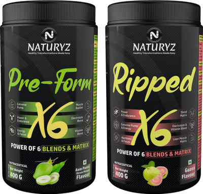 NATURYZ Pre-Form X6 with Highest 19 Nutrients & Ripped X6 with Highest 24 Nutrients Pre Workout(800 g, Pre-Form X6 & Ripped X6)
