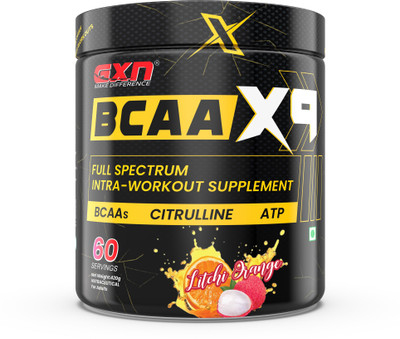 GREENEX NUTRITION BCAA X9 Full Spectrum Intra-Workout Supplement With BCAA, Citrulline & ATP BCAA(420 g, Litchi Orange)