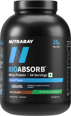 Nutrabay BioAbsorb Whey Protein | India's 1st Fast Absorbing Whey with ProDiFi Blend Whey Protein(2000 g, Dark Chocolate (Naturally Sweetened))