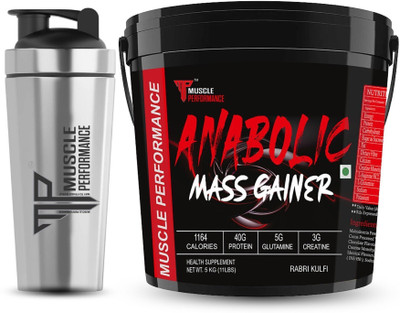 Muscle Performance Anabolic Mass Gainer With Steel Shaker 40g Protein, Added Vitamins Weight Gainers/Mass Gainers(5 kg, Rabri Kulfi)