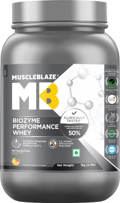 MUSCLEBLAZE Biozyme Performance Whey Protein Powder, 25g Protein Per Scoop Whey Protein(1 kg, Magical Mango)