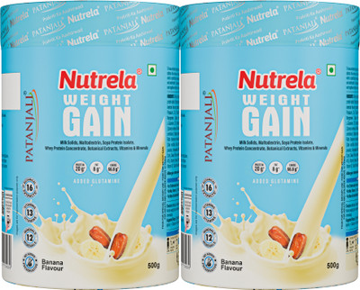 PATANJALI Nutrela Weight Gain Powder, Best Mass Gainer For Skinny Guys, 500g (Pack of 2) Weight Gainers/Mass Gainers(1000 g, Banana)