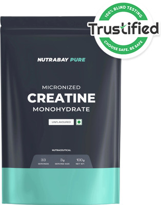Nutrabay Pure Micronised Creatine Monohydrate | Pre/Post Workout Supplement -100 Gram Creatine(100 g, Unflavored)