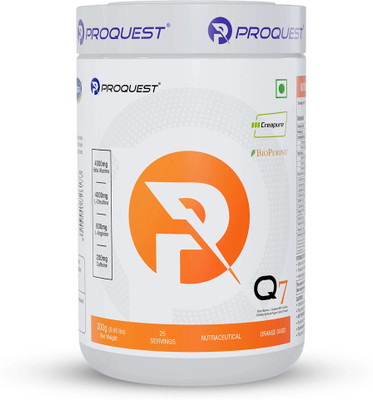 PROQUEST Q7 Pre-Workout | Muscle Pump, Performance, Strength & Endurance | 29 Servings Pre Workout(300 g, Orange Oasis)