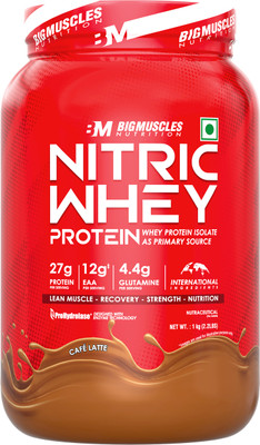 BIGMUSCLES NUTRITION Nitric Whey Protein | 27g Whey Protein Isolate with ProHydrolase Enzyme Tech. Whey Protein(1 kg, Cafe Latte)