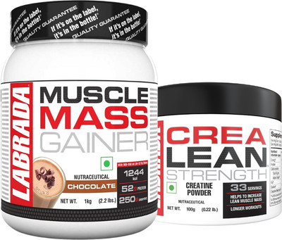 Labrada MUSCLE MASS GAINER 1 KG (CHOCOLATE)+CREA LEAN 100 GM Weight Gainers/Mass Gainers(1 kg, 100 g, CHOCOLATE, UNFLAVOURED) Labrada MUSCLE MASS GAINER 1 KG (CHOCOLATE)+CREA LEAN 100 GM Weight Gainers/Mass Gainers(1 kg, 100 g, CHOCOLATE, UNFLAVOURED)