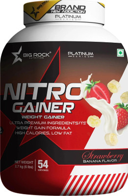 BIG ROCK NUTRITION Nitro Weight Gainer|Muscle Growth Supplement | Low-Fat Protein Weight Gainers/Mass Gainers(2.7 kg, Strawberry Banana)