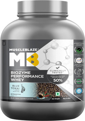 MUSCLEBLAZE Biozyme Performance Whey Protein Powder, 25g Protein Per Scoop Whey Protein(2 kg, Blue Tokai Coffee)