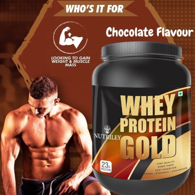 NUTRILEY Whey Protein Gold Powder Nutritional Supplement, Muscle Protein Muscle Gainer Weight Gainers/Mass Gainers(1 kg, Chocolate Flavour)