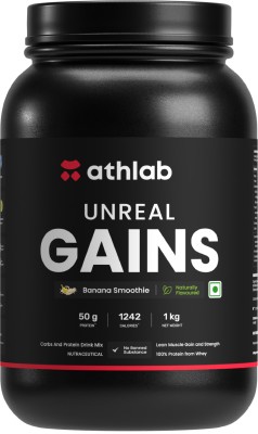 Athlab Unreal Gains, Organic Tapioca, Naturally Flavoured & Sweetened with Monk Fruit - Weight Gainers/Mass Gainers(1 kg, Banana Smoothie)