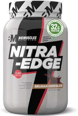 BIGMUSCLES NUTRITION Nitra Edge Pure Isolate Whey Protein | 32g Protein | 12g EAAs | 3g Creatine Whey Protein(907 g, Belgian Chocolate)