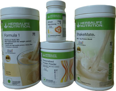 Herbalife Nutrition WEIGHT LOSS FORMULA 1 VANILLA SHAKE SHAKEMATE PROTEIN POWDER200GM AFRESH LEMON Protein Shake(4 g, vanilla shake, shakemate, afresh lemon, ppp200gm)