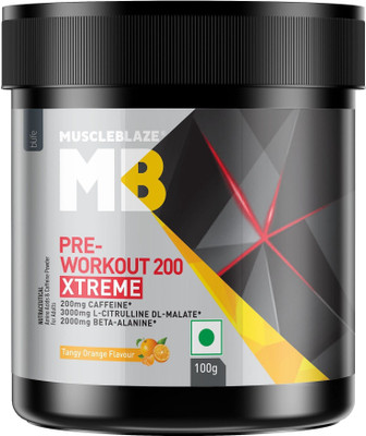 MUSCLEBLAZE 200 Xtreme, 200mg Caffeine, 2000mg Beta Alanine, 3000mg Citrulline Pre Workout(100 g, Tangy Orange)