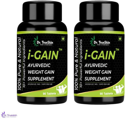 Dr.trueskin i-Gain Herbal Lean Gain Body Tablets ++ 2Pcs Nutrition Bars(180 Capsules, Unflavored)