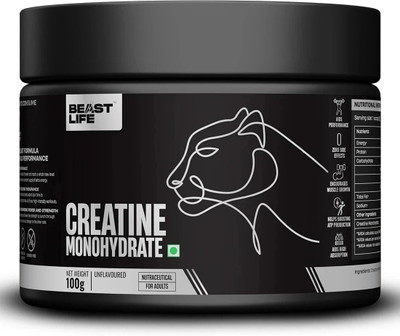 BeastLife Creatine Monohydrate | 33 Servings | NABL Lab Tested | Micronised Creatine Creatine(100 g, Unflavoured)