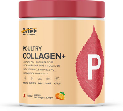 MyFitFuel Poultry Collagen Peptides Type II Joint Health +Biotin, Vit. C, Zinc 200g Orange Protein Shake(200 g, Orange)