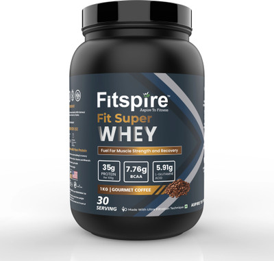 Fitspire Super Fit Whey Protein Zero Added sugar | Powder Supplement | Muscle Strength Whey Protein(1 kg, Gourmet Coffee)
