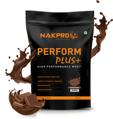Nakpro PERFORM PLUS+ | 24g Protein | Concentrate & Isolate with Digestive Enzymes Whey Protein(1 kg, Chocolate)