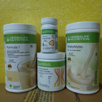 Herbalife Nutrition WEIGHT LOSS COMBO F1 VANILLA SHAKE SHAKEMATE PROTEIN POWDER 200GM AFRESH ELAICHI Protein Bars(4 pounds, vanilla shake, afresh elaichi, shakemate, ppp200gm, p200gm)