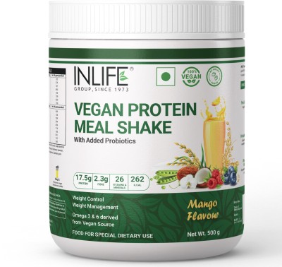 INLIFE Vegan Plant Based Nutritional Meal Replacement Shake for Men and Women, 500g Plant-Based Protein(500 g, Mango)