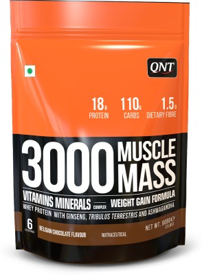 QNT Muscle Mass 3000 | Weight & Muscle Gainer Supplement | 908g | Belgian Chocolate Weight Gainers/Mass Gainers(908 g, Belgian Chocolate)
