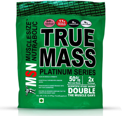 MUSCLE SIZE True Mass Platinum Series High Protein Blend 6lbs Weight Gainers/Mass Gainers(2.72 kg, STRAWBERRY)