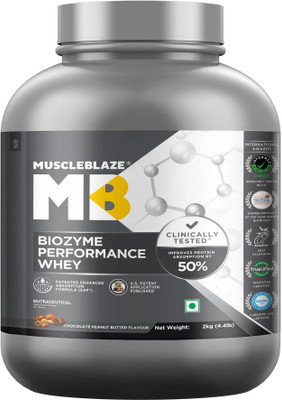 MUSCLEBLAZE Biozyme Performance Whey Protein Powder, 25g Protein Per Scoop Whey Protein(2 kg, Chocolate Peanut Butter)