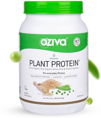 OZiva Organic Plant Protein,(Pea protein & Brown Rice) for Everyday Fitness,Unflavored Plant-Based Protein(1 kg, Unflavoured)