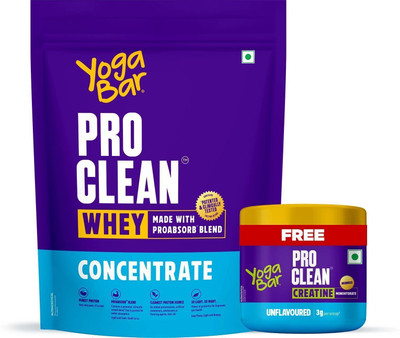 Yogabar Pro Clean Whey Protein Concentrate with Proabsorb Blend, 1kg + FreeCreatine Whey Protein(1100 g, Unflavoured)