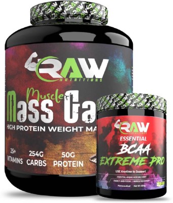 fixturessports RAW Muscle Mass Gainer with BCAA Nutrition Supplement Combo for Muscle Growth Weight Gainers/Mass Gainers(2.75 kg, 300 g, Pista Kulfi&Blueberry)